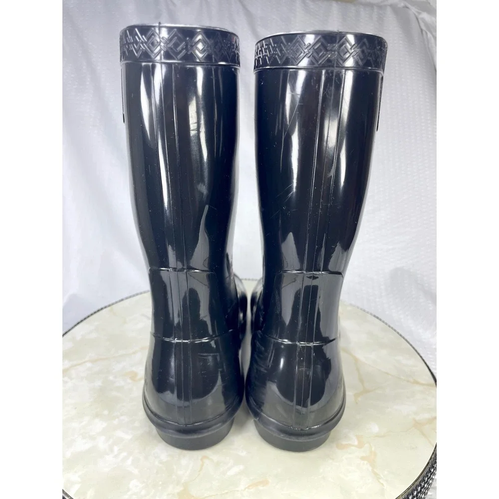 UGG Shaye Glossy Waterproof Rain Boots Womens 8 Black Rubber Outdoor Winter Shoe